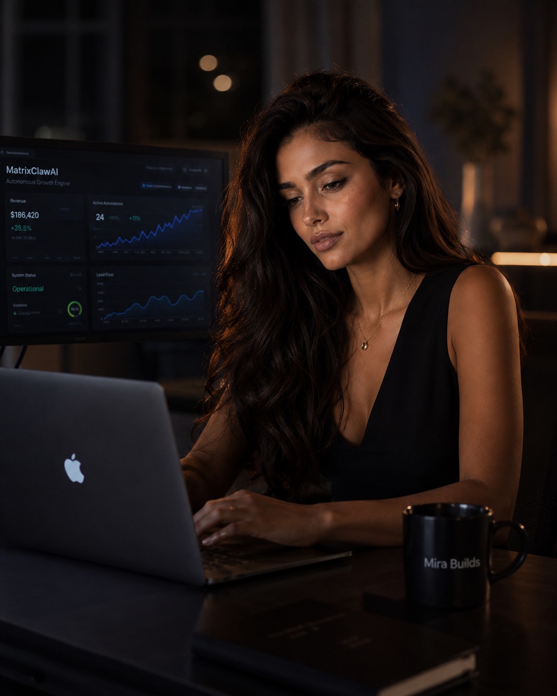 Mira at her desk